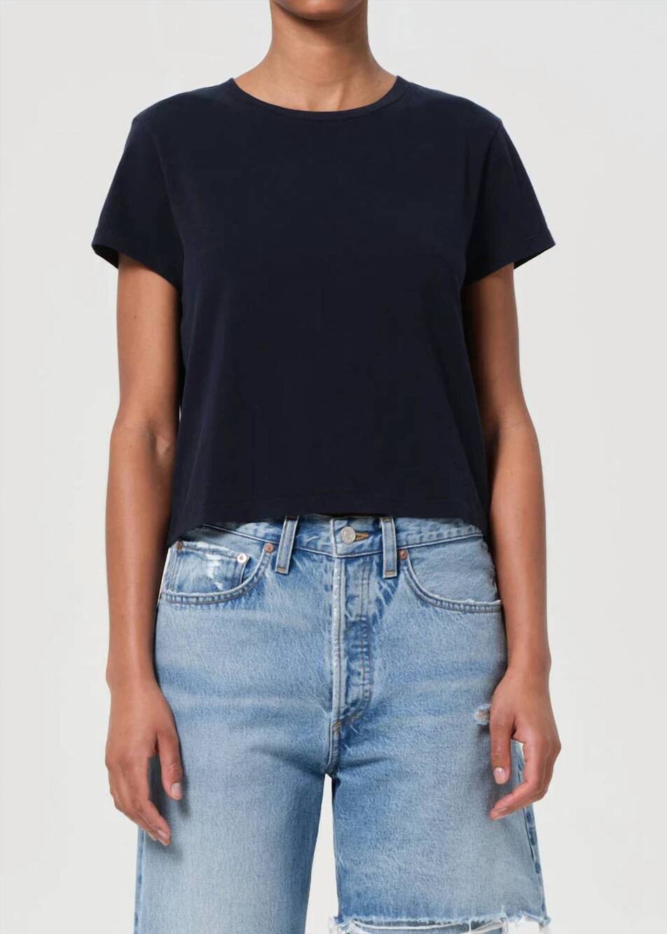 NEW AGOLDE women's adine shrunken top in storm
